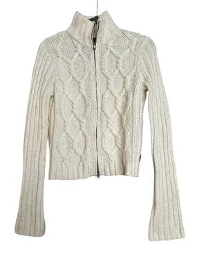 Abercrombie & Fitch Cream Cable-Knit Zip Turtleneck Sweater